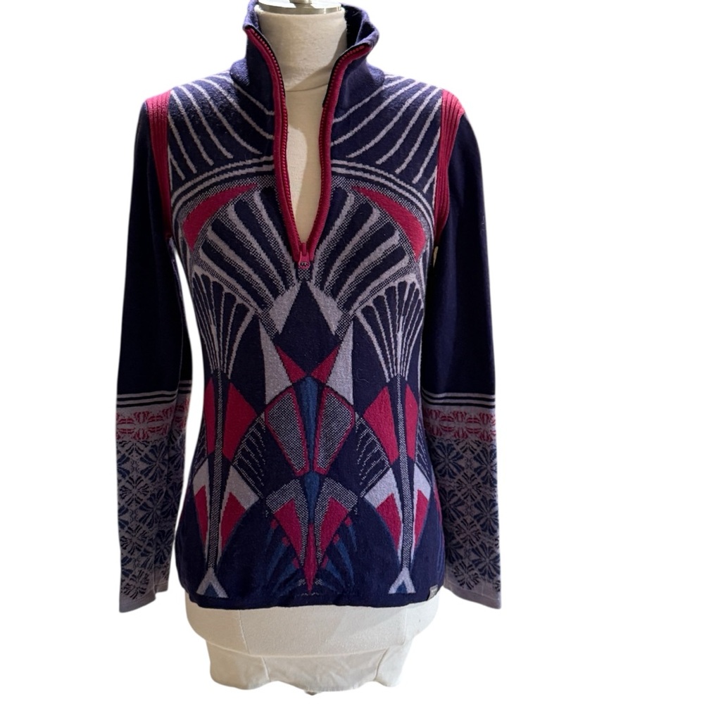 TITLE NINE MERINO WOOL BLEND Geometric Patterned Women's Sweater Quarter Zip